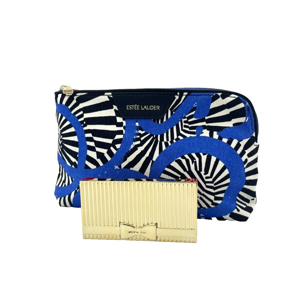 Estee Lauder Pure Color Envy Cheek Blush Bronze Palette Glow & Cosmetic Bag Blue